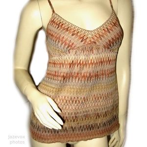 Vintage Y2K Ann Taylor Loft Knit Tank Top Cami Chevron Brown Tan Khaki Boho Chic